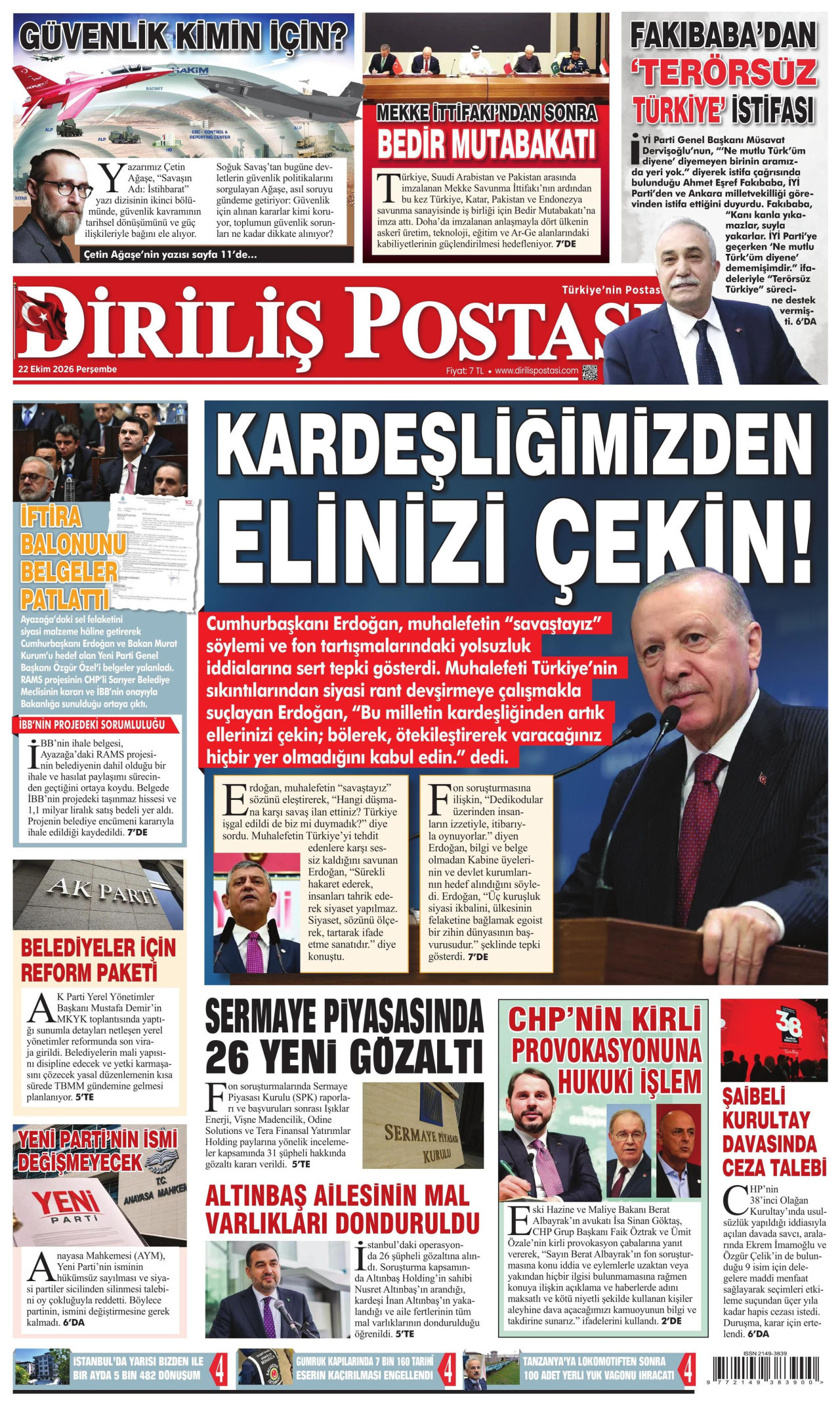 Diriliş Postası Gazetesi gazetesi manşeti