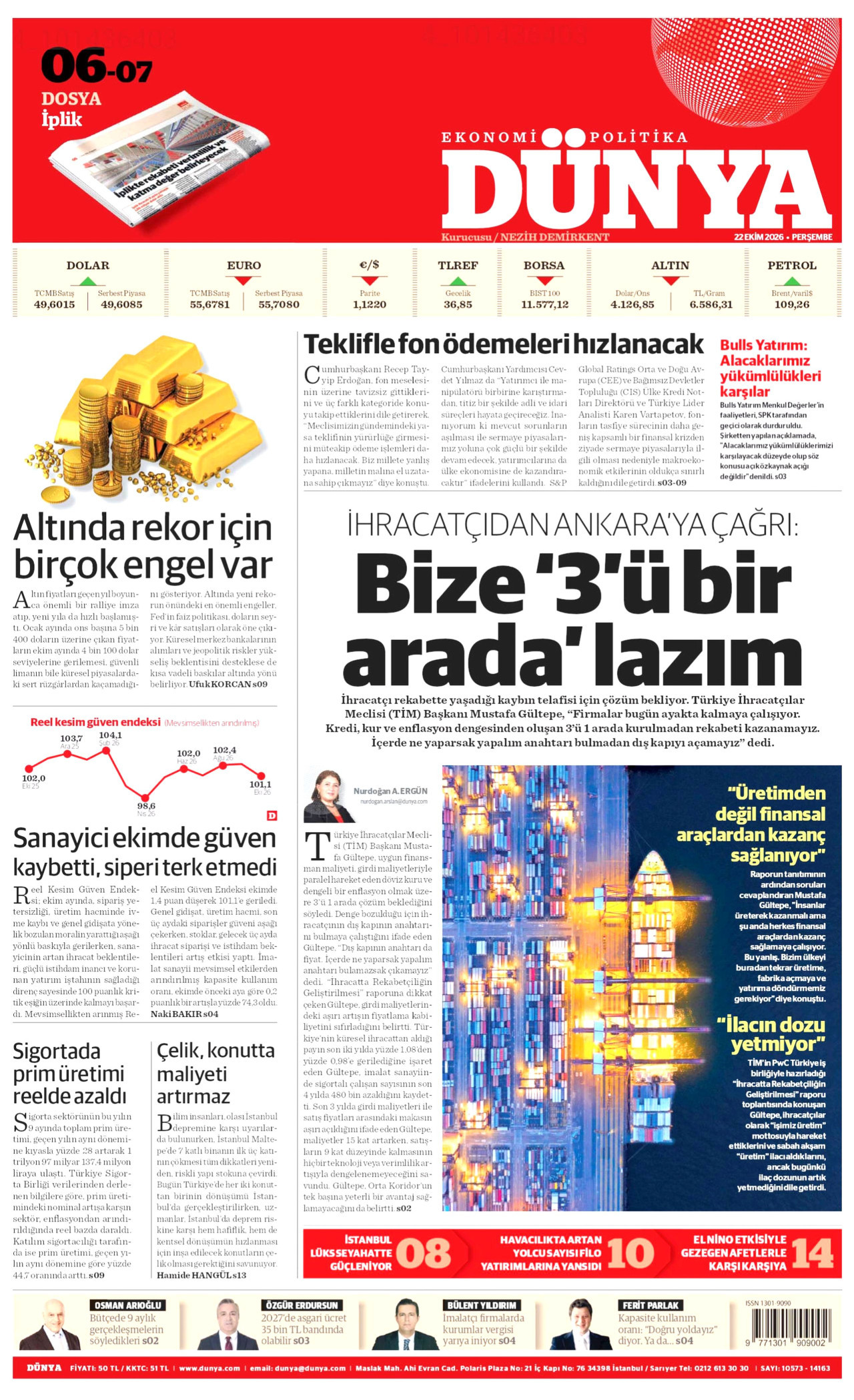 Dünya Gazetesi gazetesi manşeti