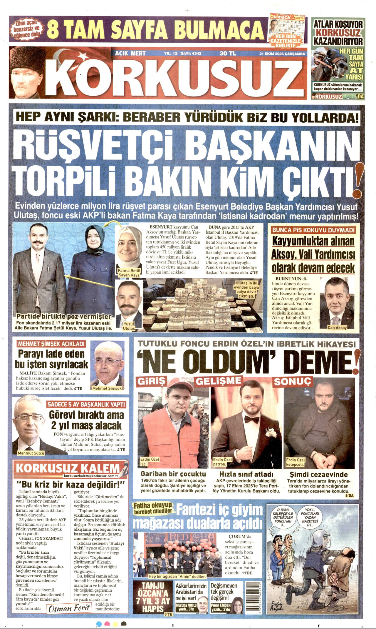 Korkusuz Gazetesi gazetesi manşeti