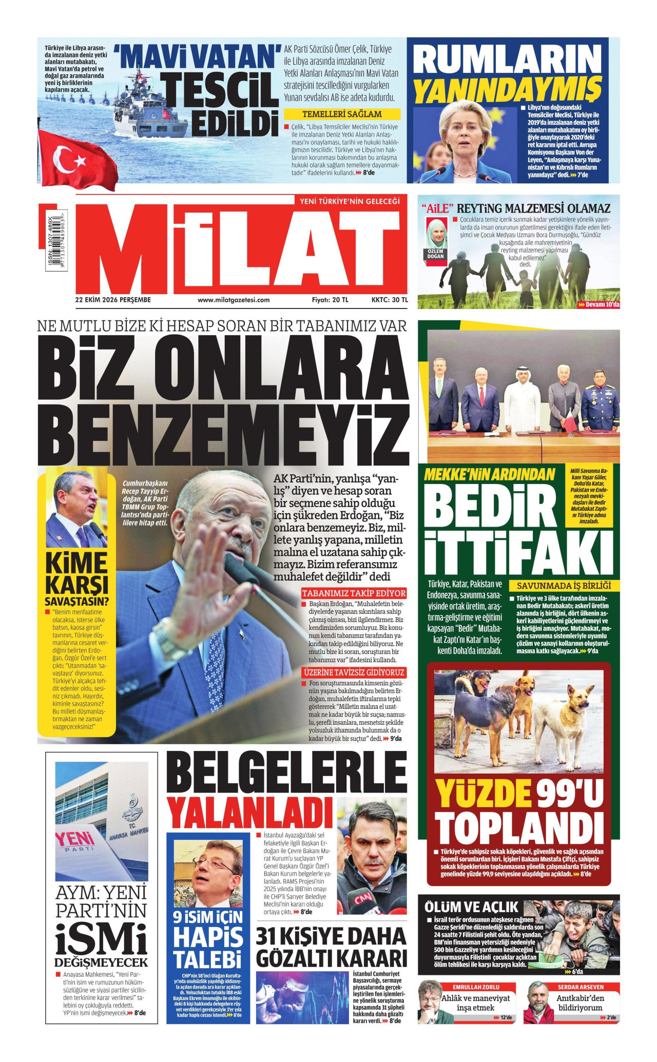Milat Gazetesi gazetesi manşeti