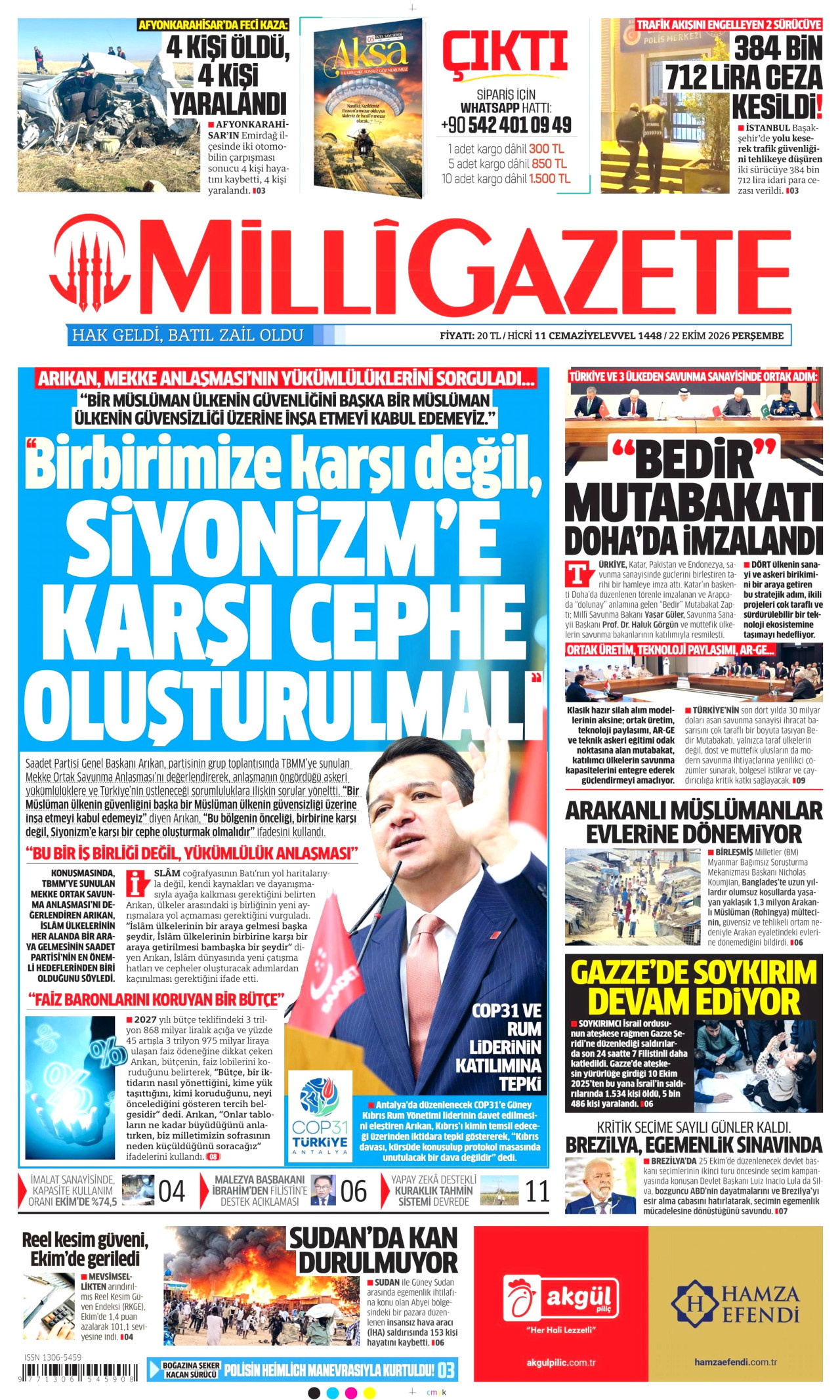 Milli Gazete Gazetesi gazetesi manşeti