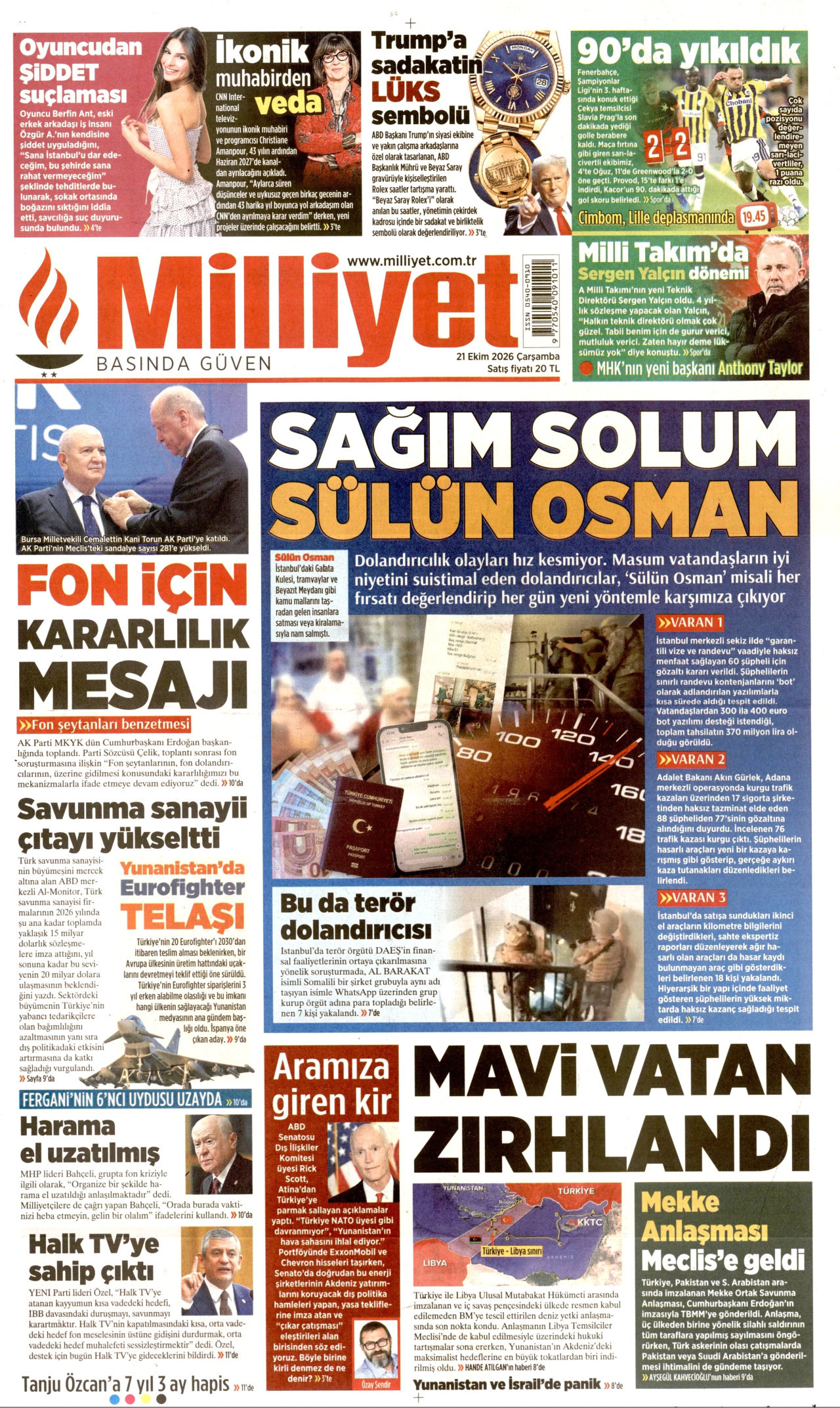 Milliyet Gazetesi gazetesi manşeti